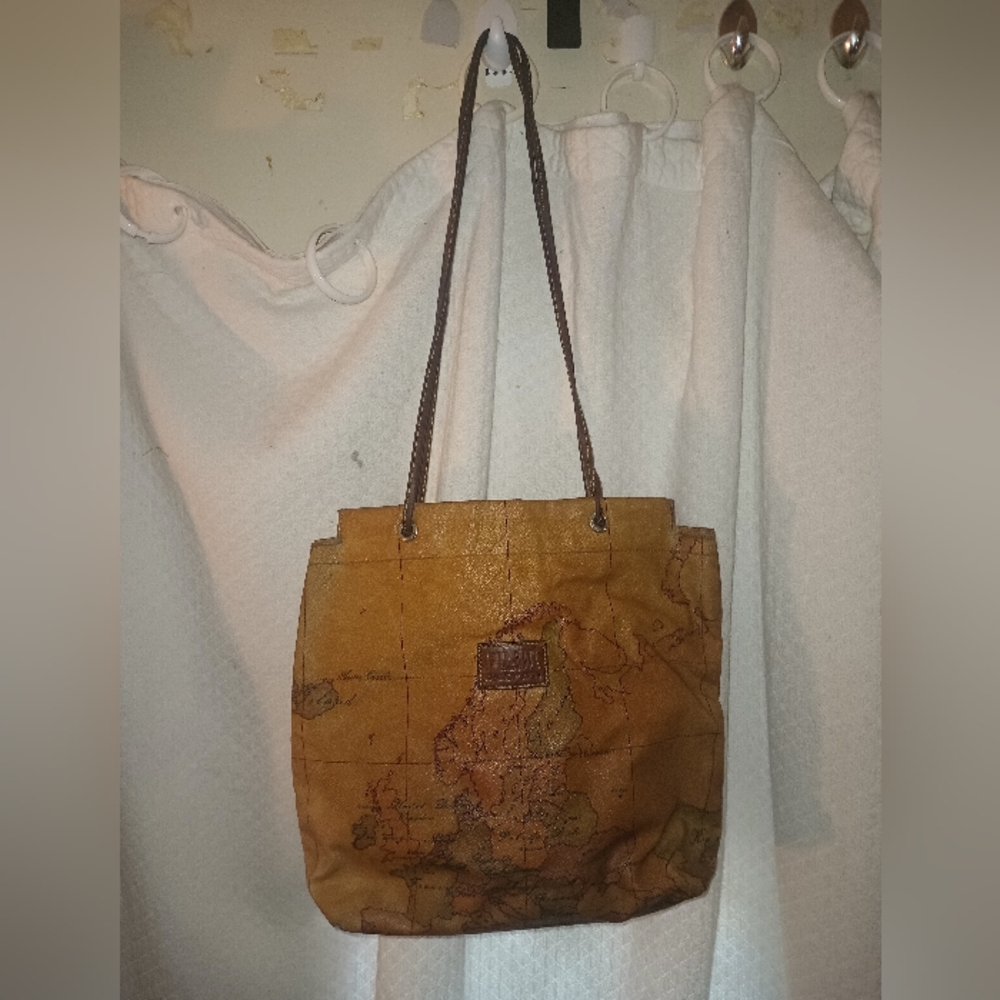 Alviero Martini Leather World Map Tote Bag